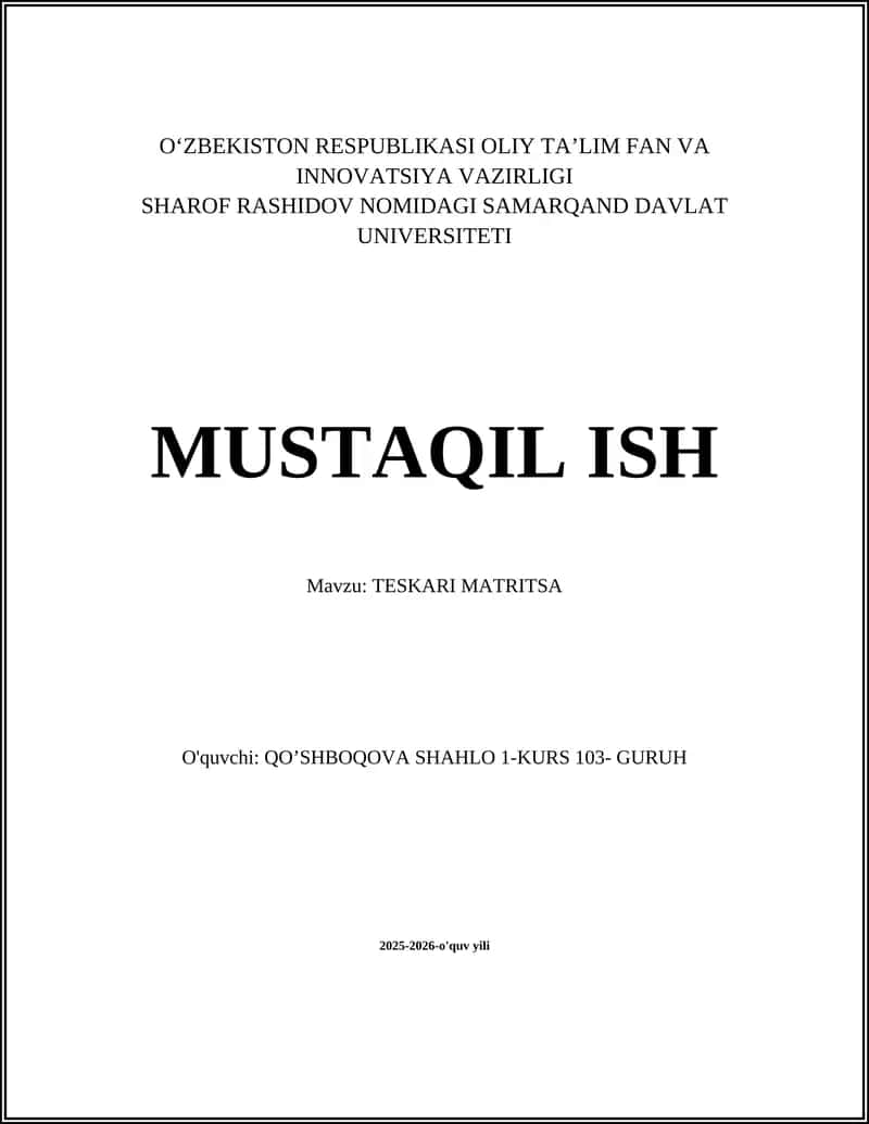 TESKARI MATRITSA 1