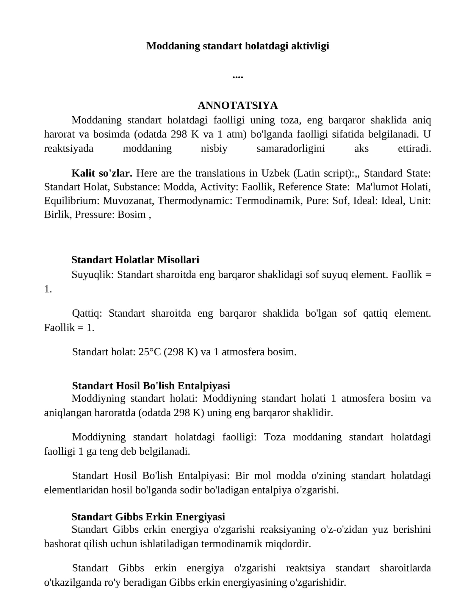 Standart Holatlar Misollari 1