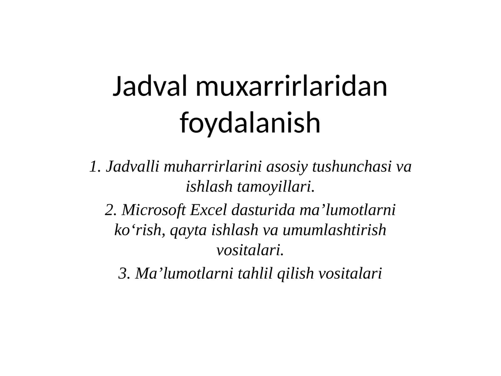 Jadval muxarrirlaridan foydalanish 1