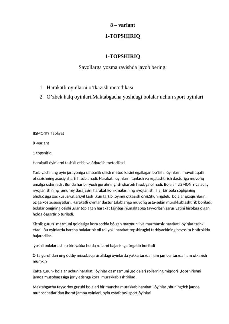 Harakatli òyinlarni tashkil etish va òtkazish metodikasi 1