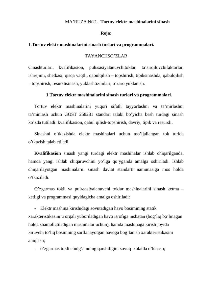 Tоrtuv elеktr mаshinаlаrini sinаsh 1