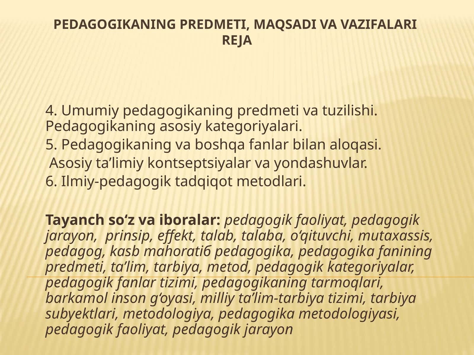 Pedagogikaning Predmeti, Maqsadi va Vazifalari reja 1