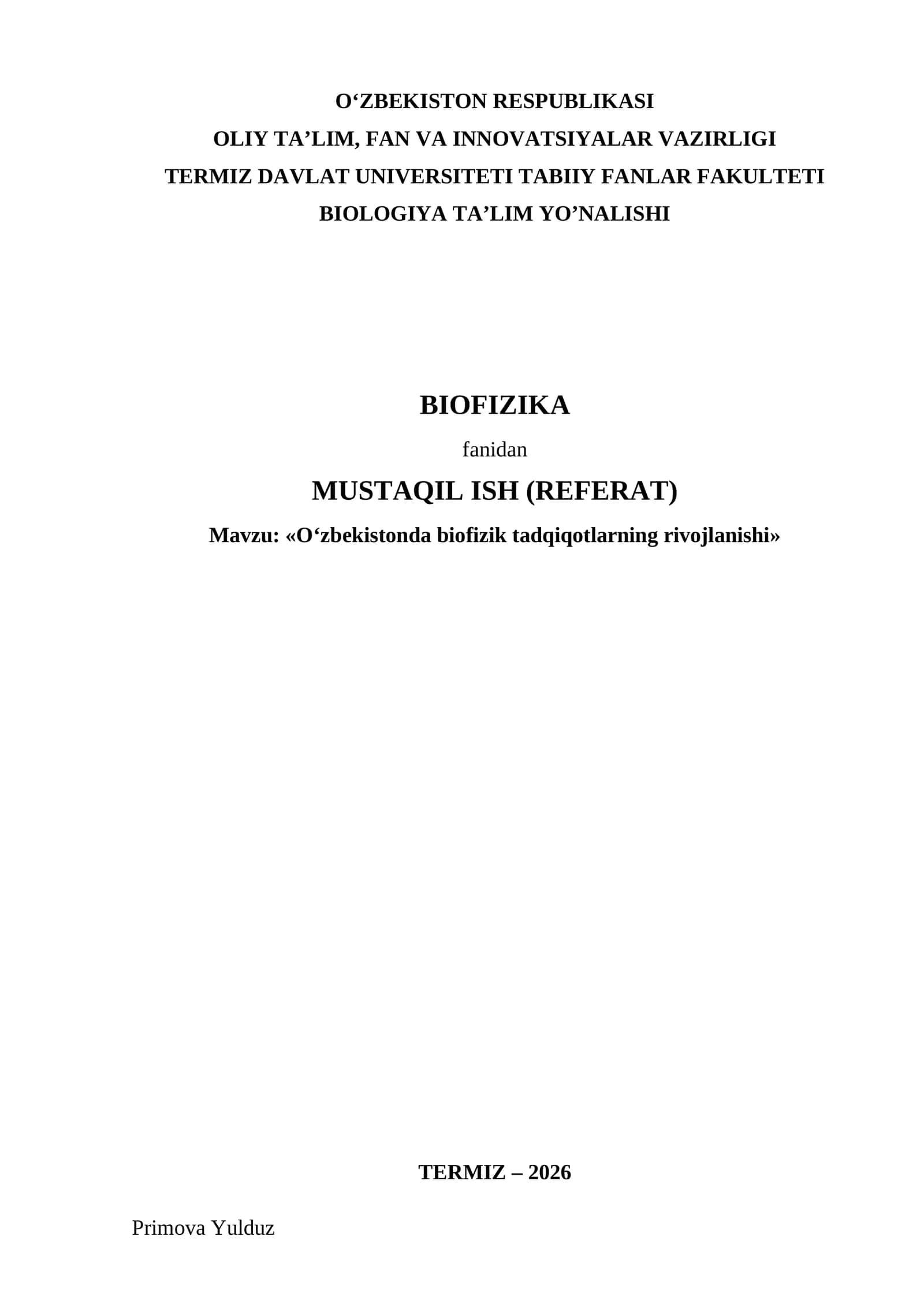 Oʻzbekistonda biofizik tadqiqotlarning rivojlanishi 1