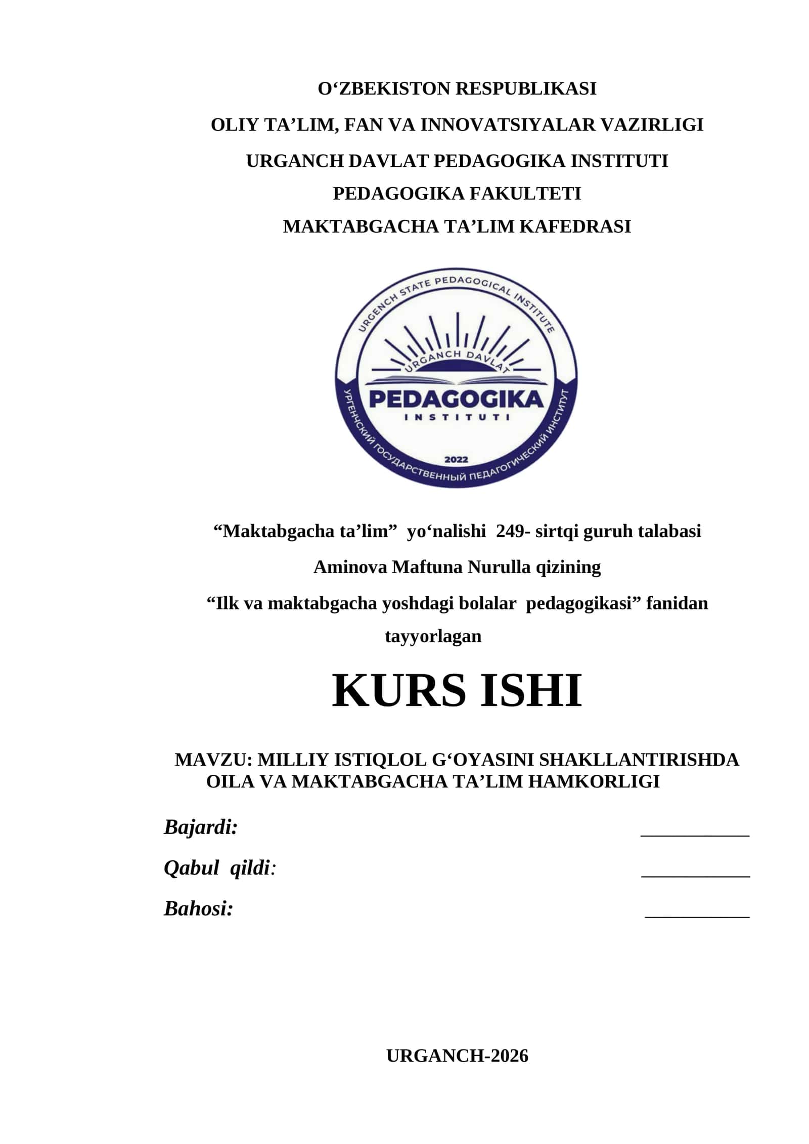 MILLIY ISTIQLOL G‘OYASINI SHAKLLANTIRISHDA OILA VA MAKTABGACHA TA’LIM HAMKORLIGI 1