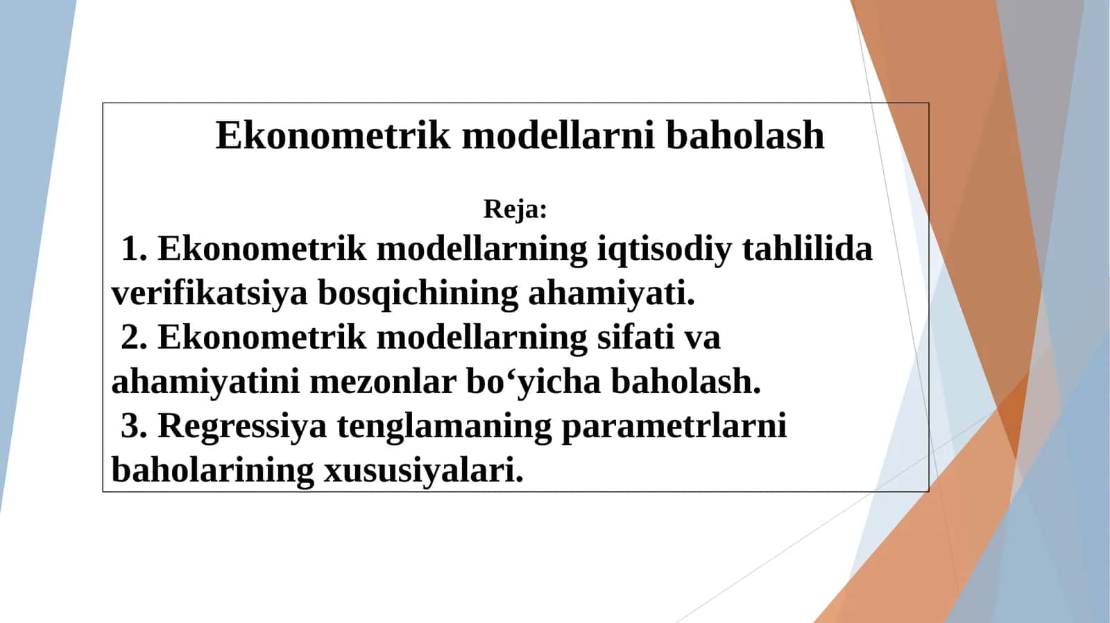 Ekonometrik modellarni baholash 1