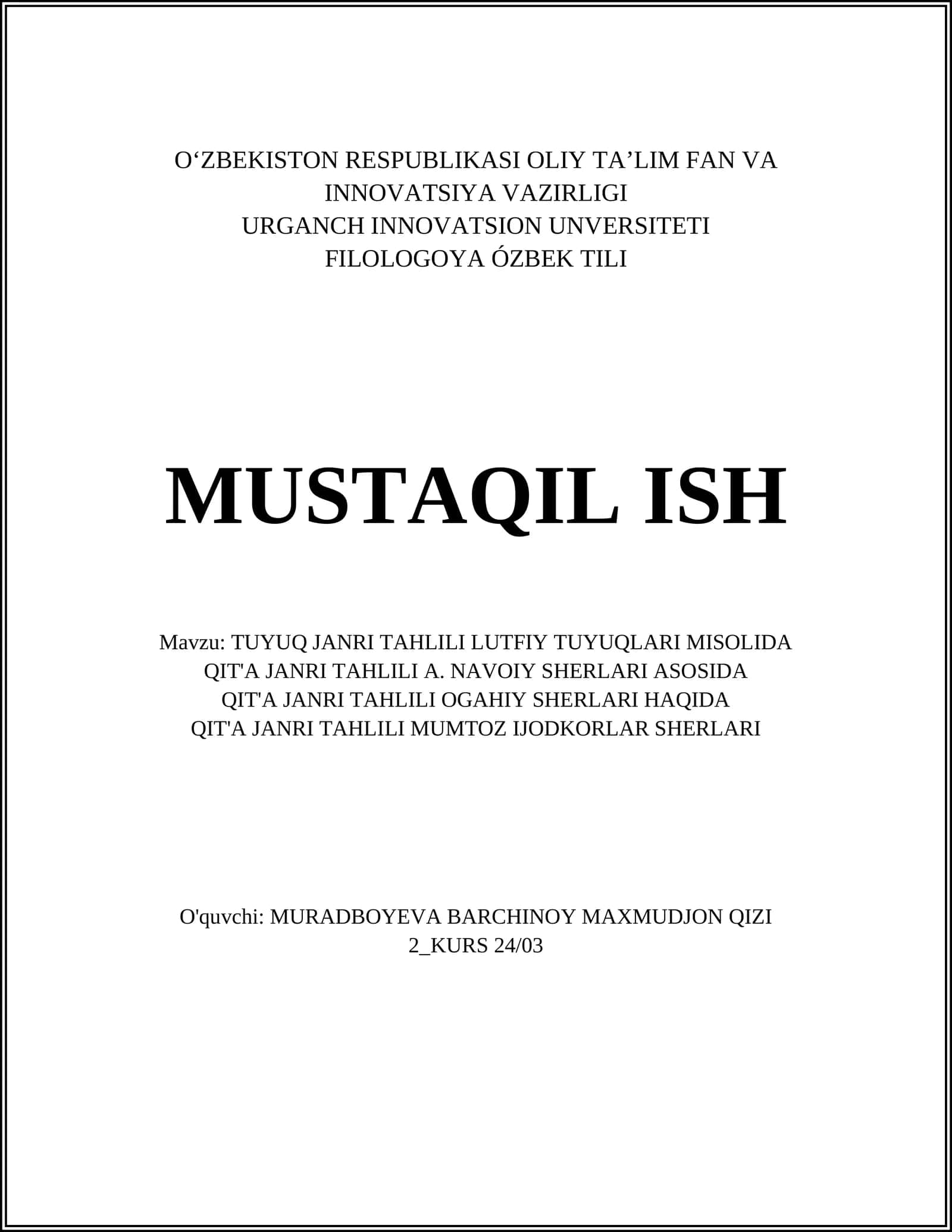 TUYUQ JANRI TAHLILI LUTFIY TUYUQLARI MISOLIDA 1