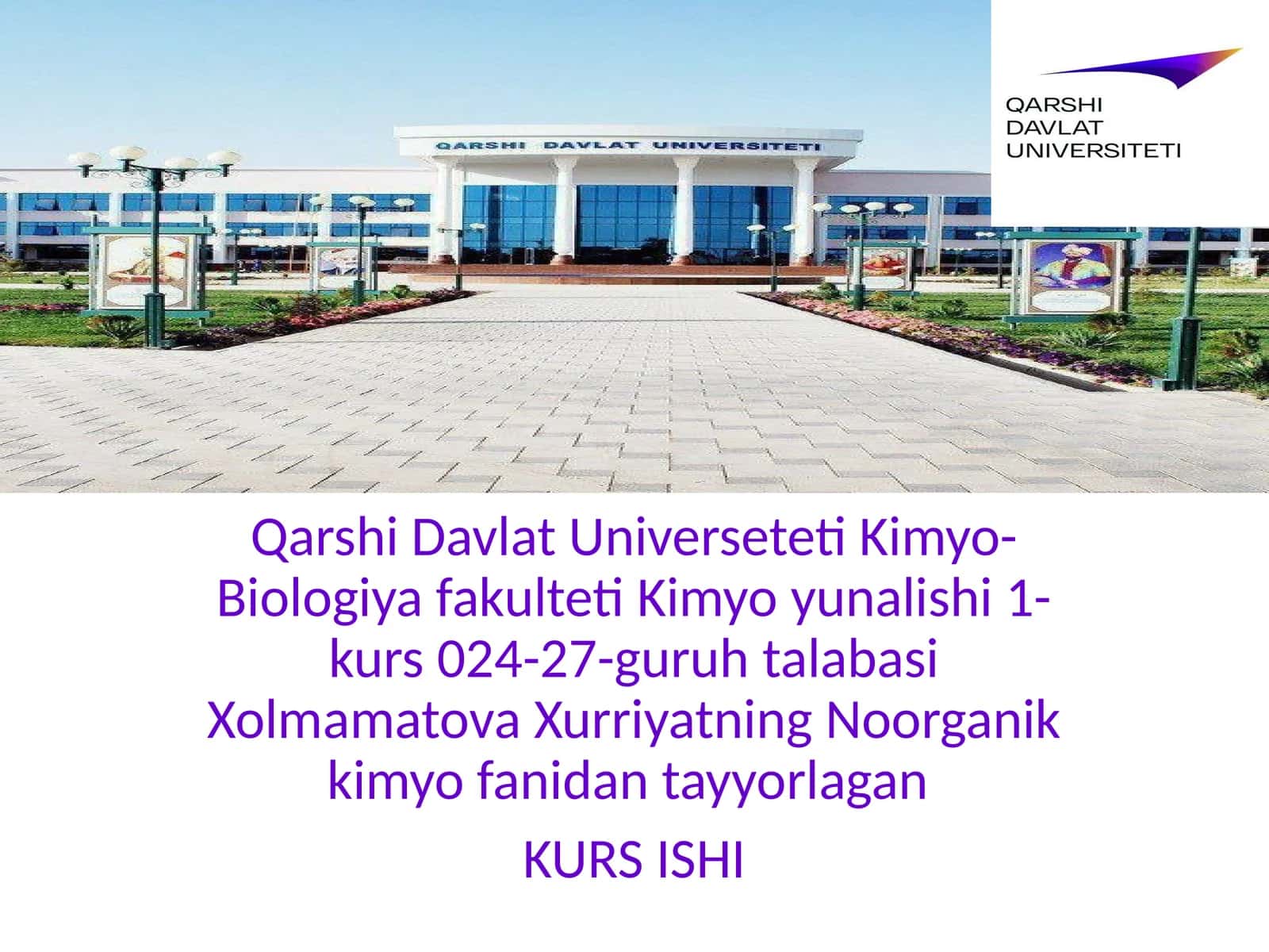 Xurriyatning Noorganik Kimyo Fanidan Tayyorlagan 1