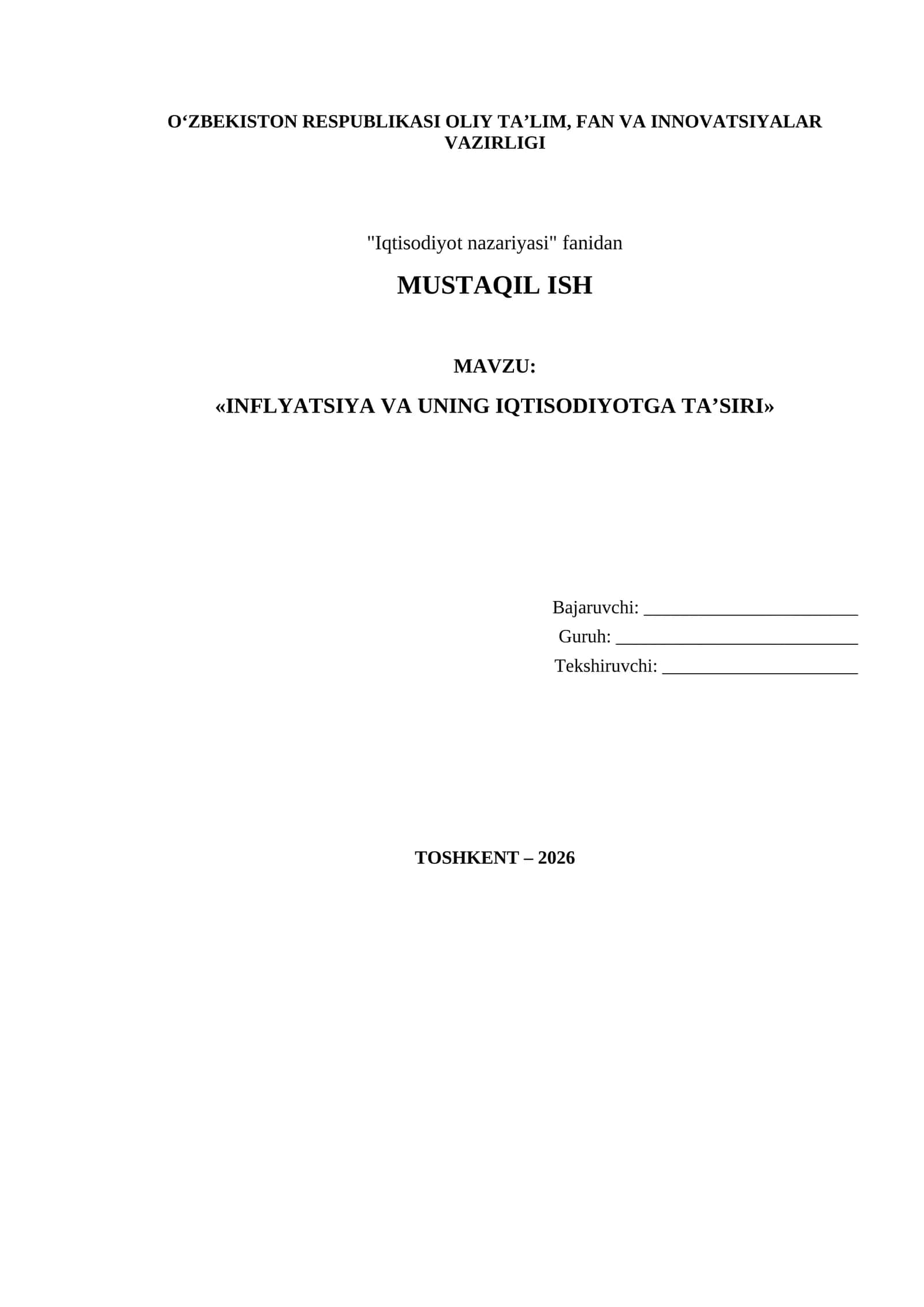 INFLYATSIYA VA UNING IQTISODIYOTGA TA’SIRI 1