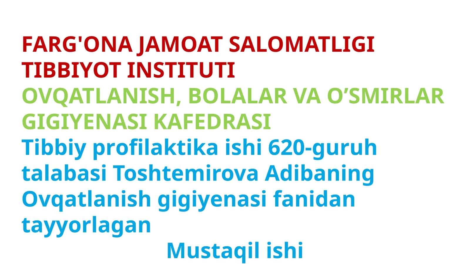 Ovqatlanish va Salomatlik 1