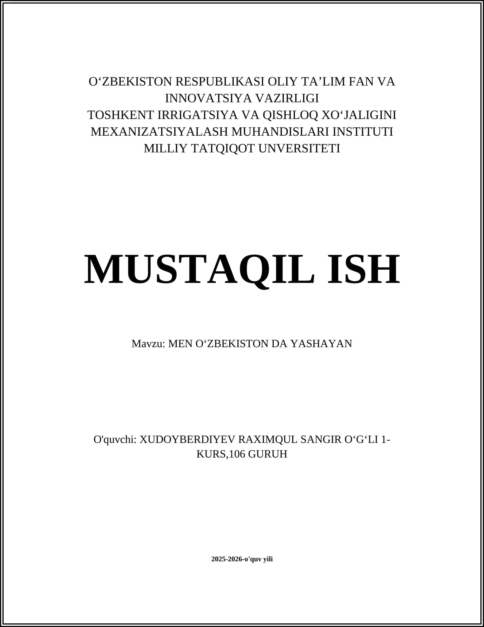 MEN OʻZBEKISTON DA YASHAYAN 1