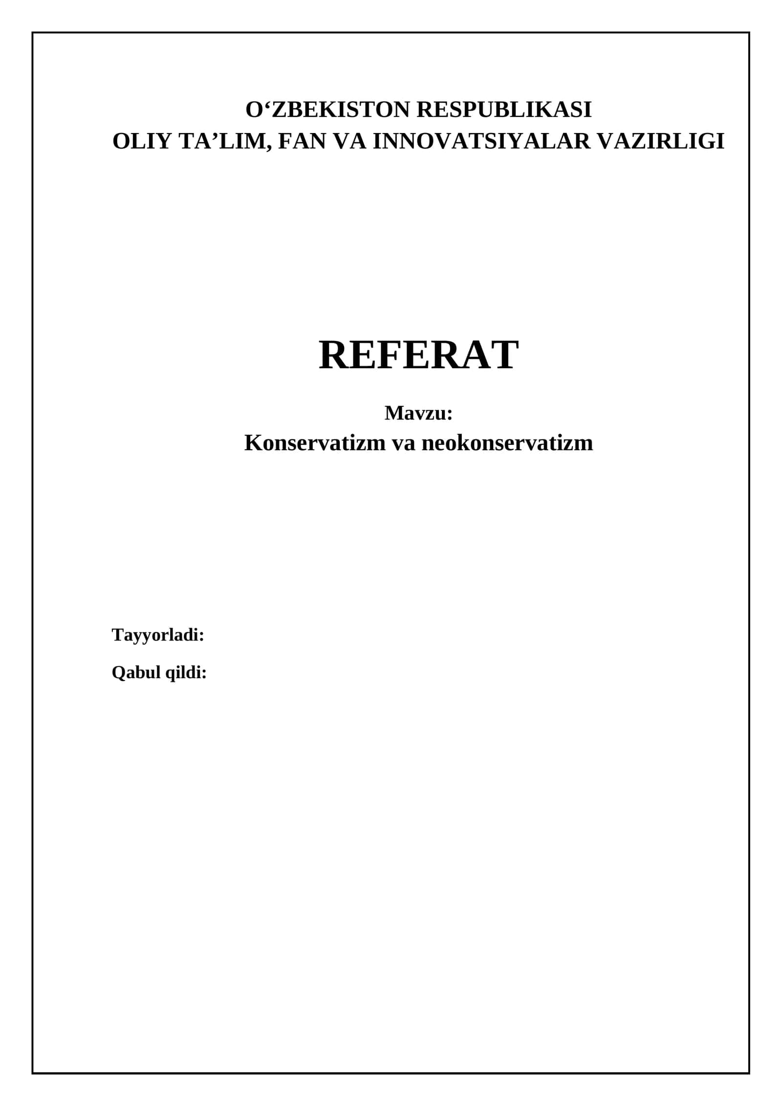 Konservatizm va neokonservatizm 1