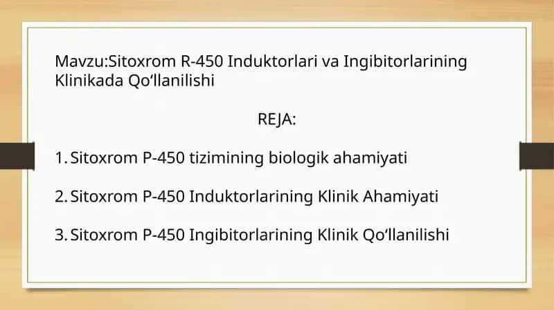 Sitoxrom R-450 Induktorlari va ingibitorlarining klinikada qo‘llanilishi 1