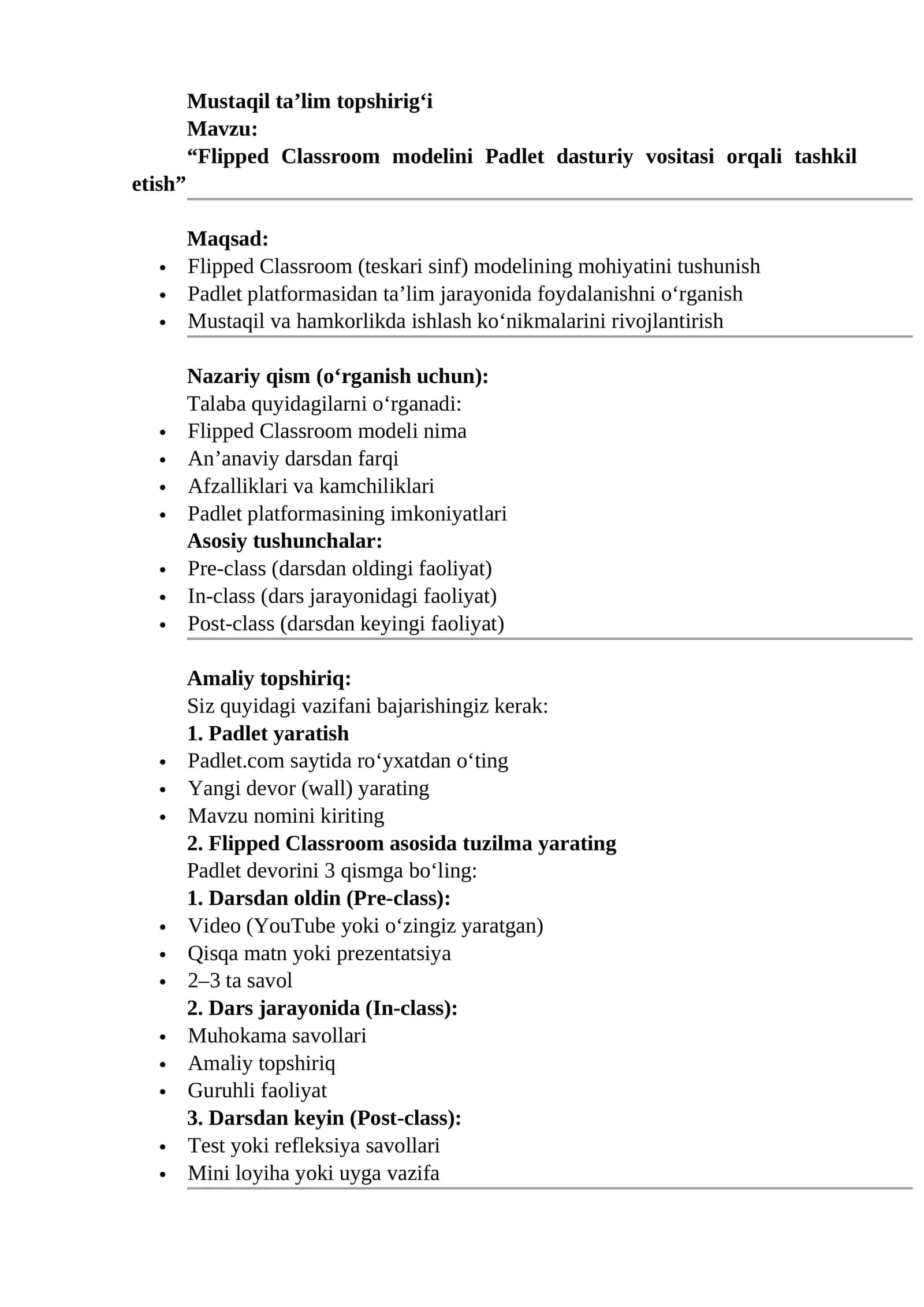 Flipped Classroom modelini Padlet dasturiy vositasi orqali tashkil etish 1