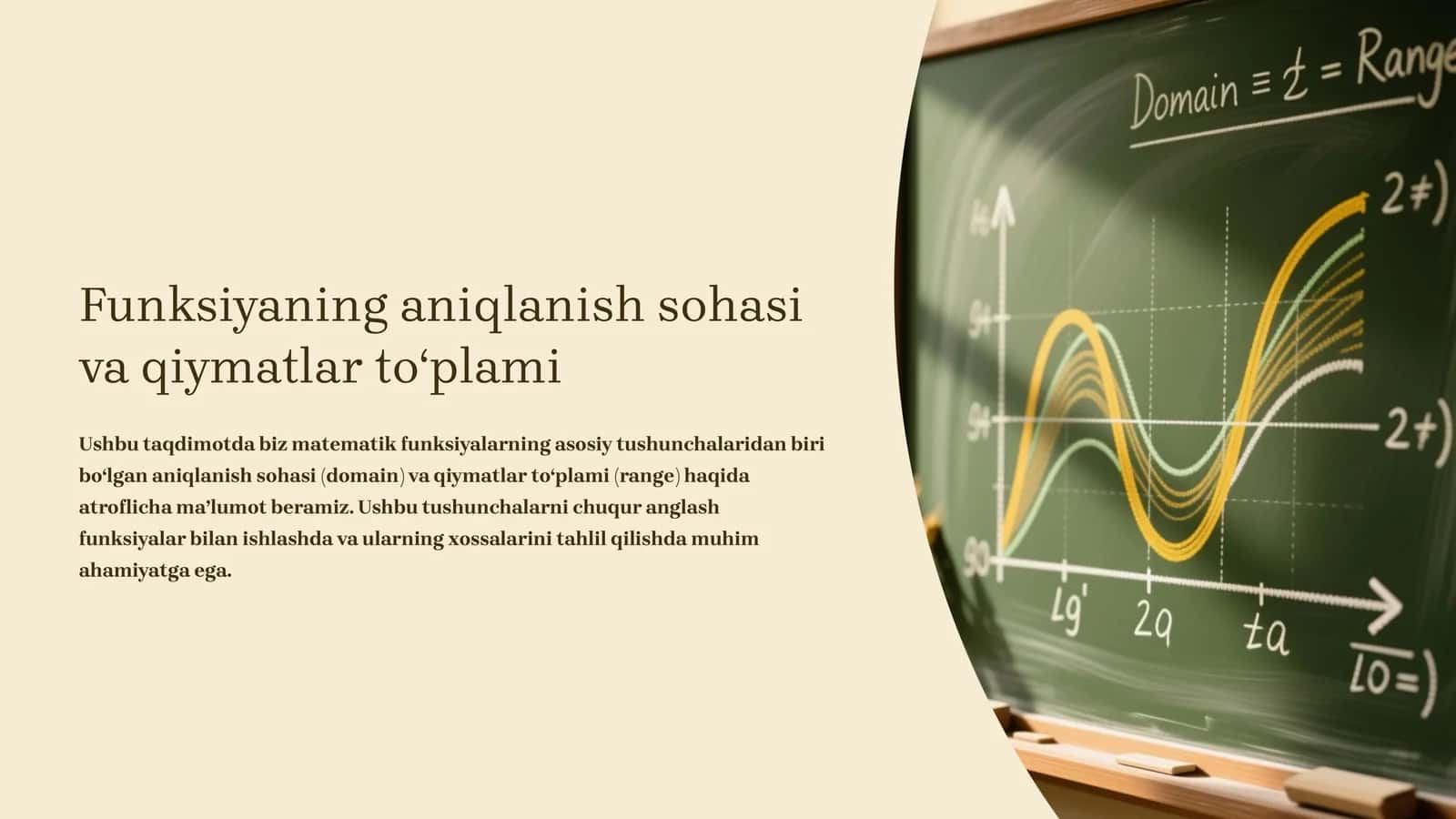 Funksiyaning aniqlanish sohasi va qiymatlar toʻplami 1