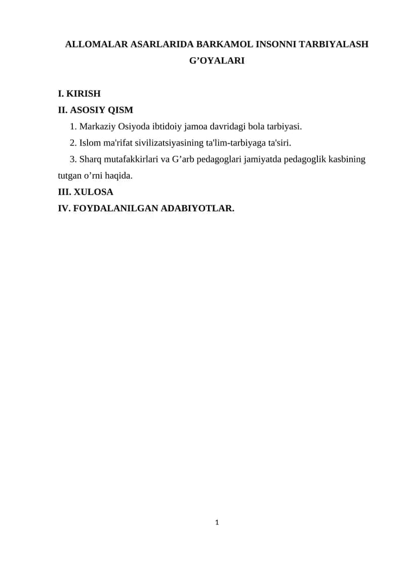 ALLOMALAR ASARLARIDA BARKAMOL INSONNI TARBIYALASH G’OYALARI 1