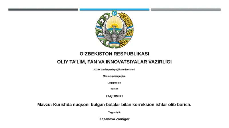 Kurishda nuqsoni bulgan bolalar bilan korreksion ishlar olib borish 1
