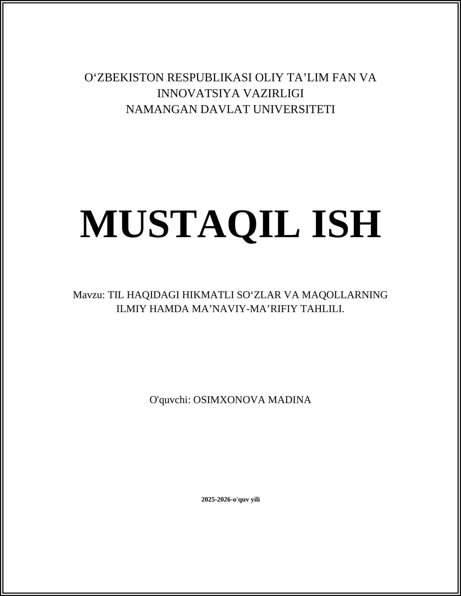 Til haqidagi hikmatli so‘zlar va maqollarning ilmiy hamda ma’naviy-marifiy tahlili 1