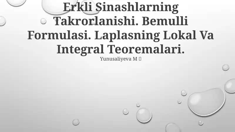 Erkli Sinashlarning Takrorlanishi 1