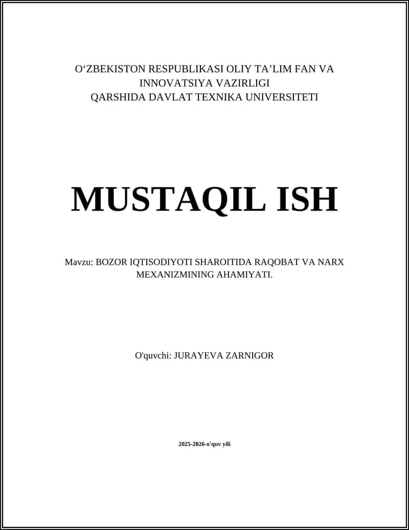 BOZOR IQTISODIYOTI SHAROITIDA RAQOBAT VA NARX MEXANIZMINING AHAMIYATI 1