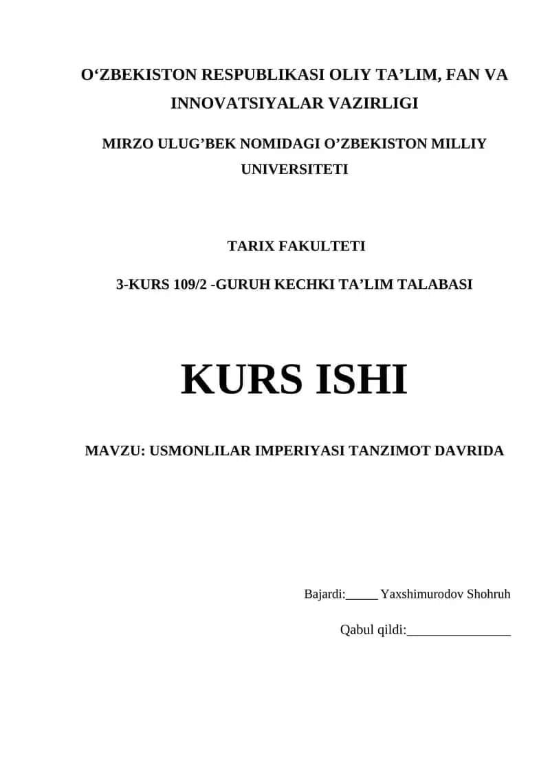 USMONLILAR IMPERIYASI TANZIMOT DAVRIDA 1