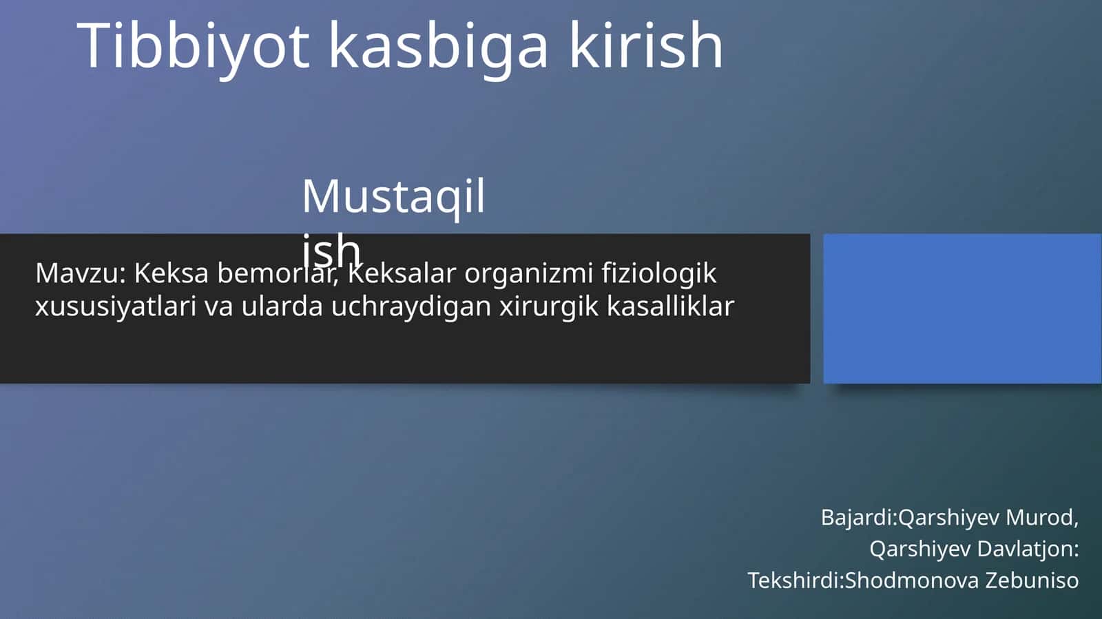 Tibbiyotka sbigakirish 1