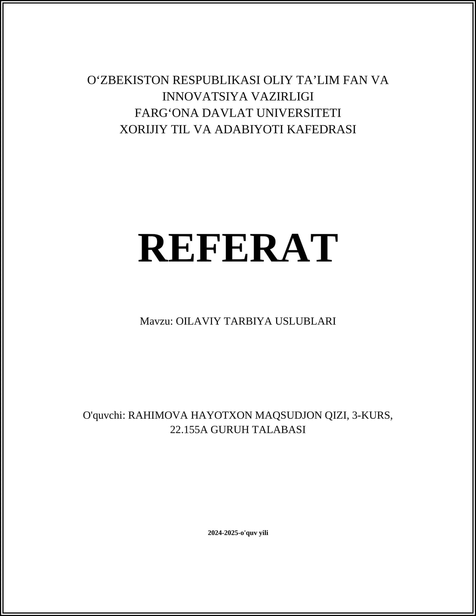 OILAVIY TARBIYA USLUBLARI 1