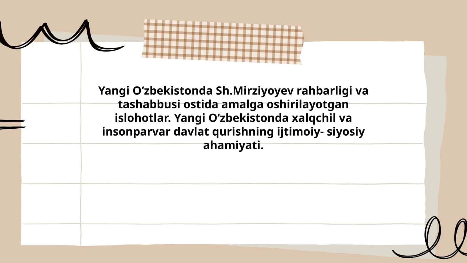 Yangi Oʻzbekistonda Sh.Mirziyoyev rahbarligi va tashabbusi ostida amalga oshirilayotgan islohotlar 1
