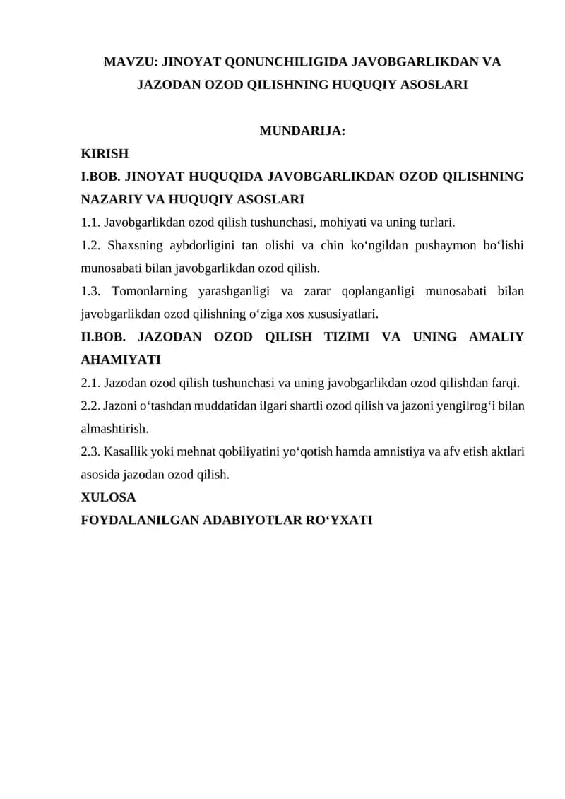 JINOYAT QONUNCHILIGIDA JAVOBGARLIKDAN VA JAZODAN OZOD QILISHNING HUQUQIY ASOSLARI 1