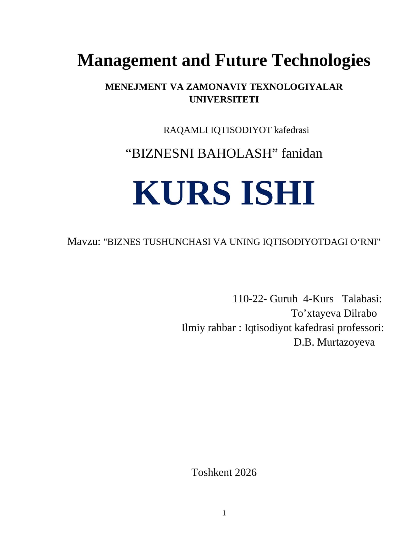 BIZNES TUSHUNCHASI VA UNING IQTISODIYOTDAGI O‘RNI 1