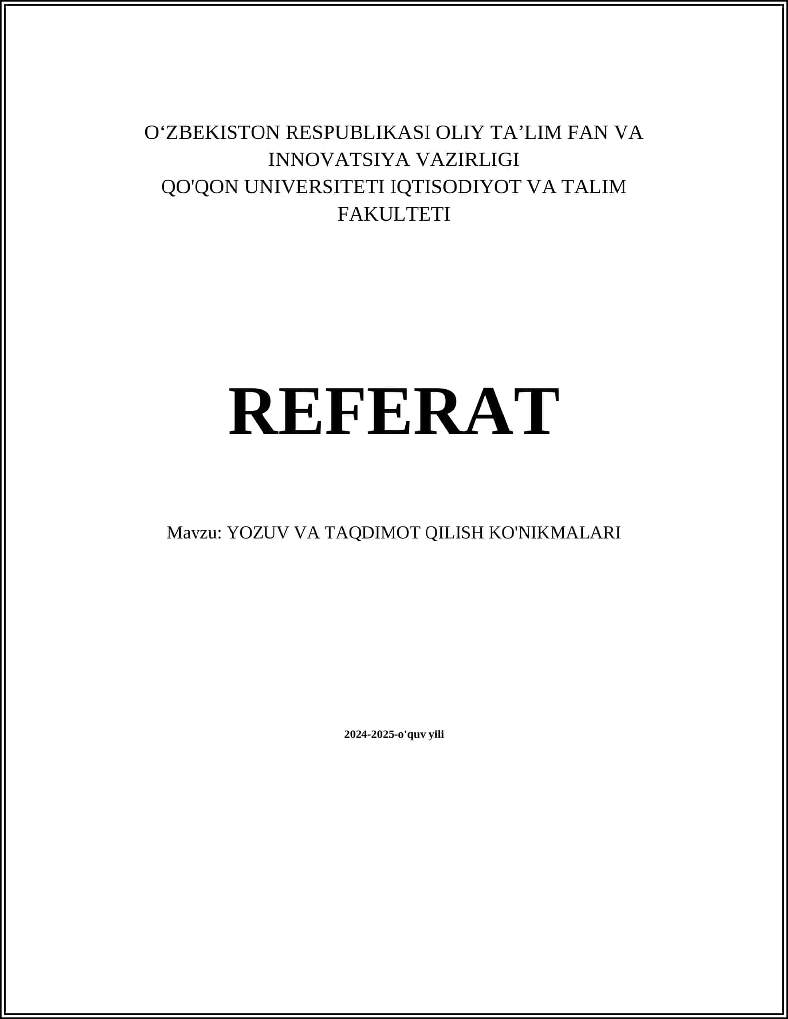 YOZUV VA TAQDIMOT QILISH KO'NIKMALARI 1
