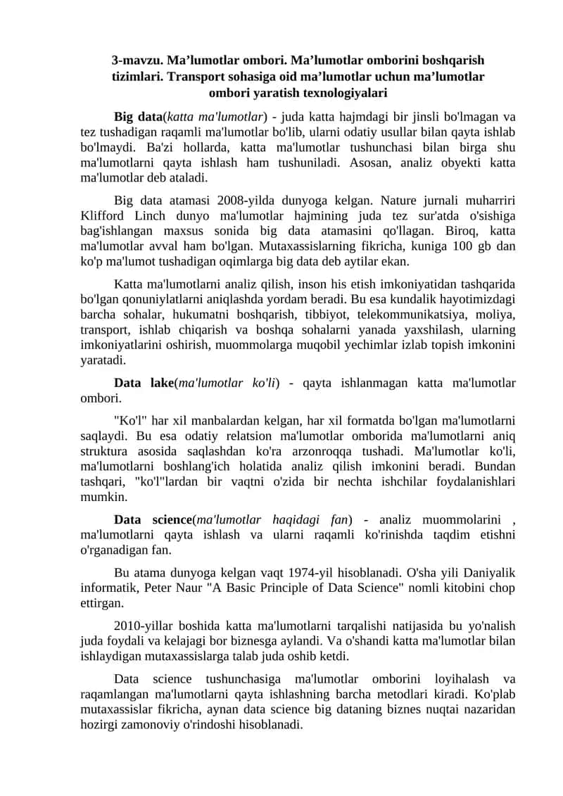 Ma’lumotlar ombori 1