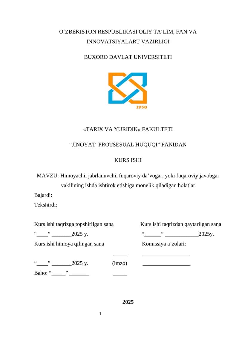 JINOYAT PROTSESUAL HUQUQI FANIDAN KURS ISHI 1