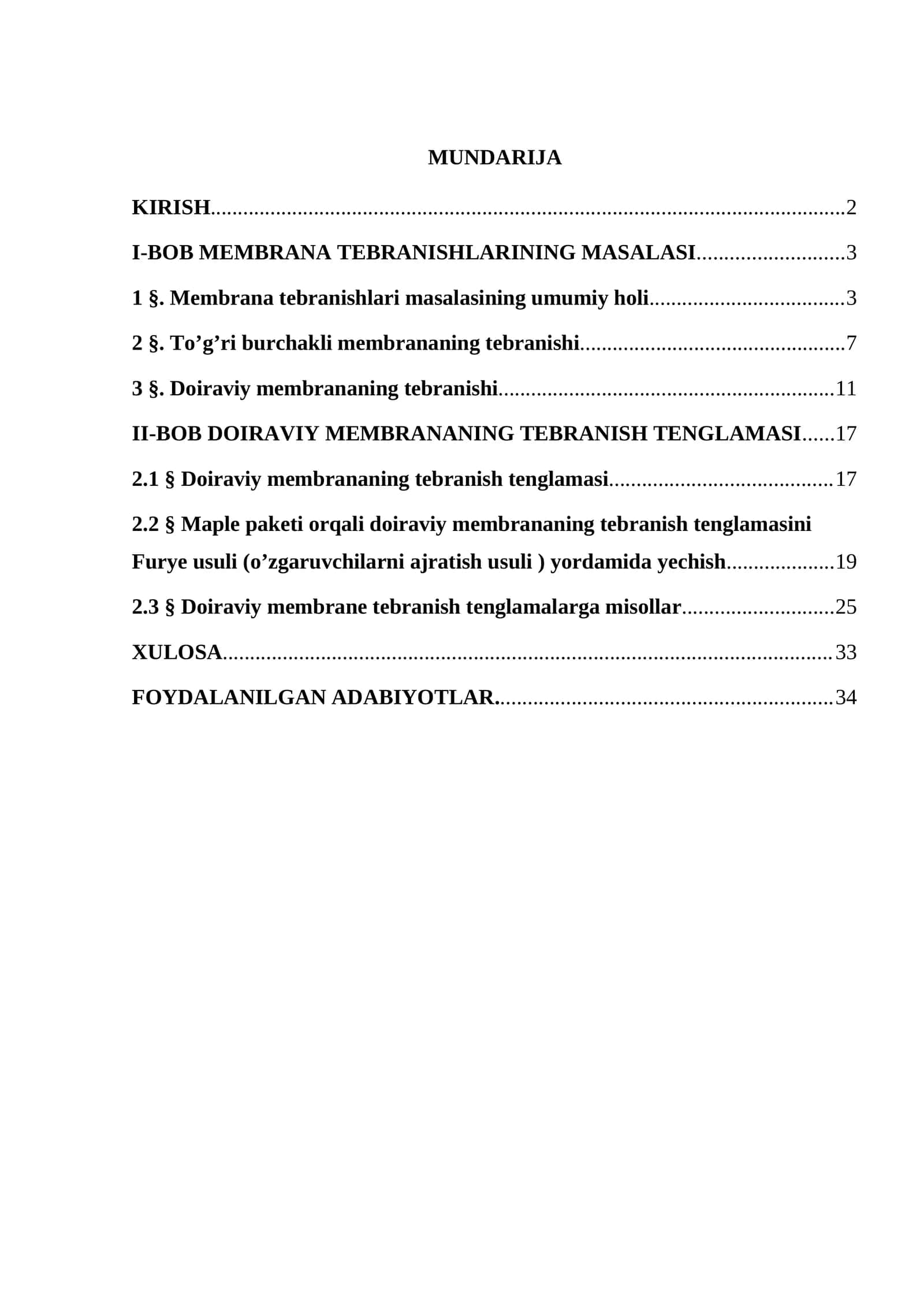 MEMBRANA TEBRANISHLARINING MASALASI 1