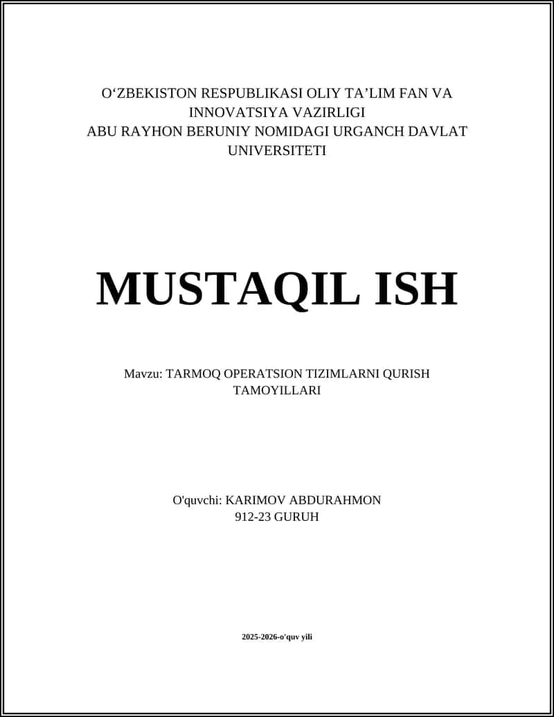 Tarmoq operatsion tizimlarni qurish tamoyillari 1