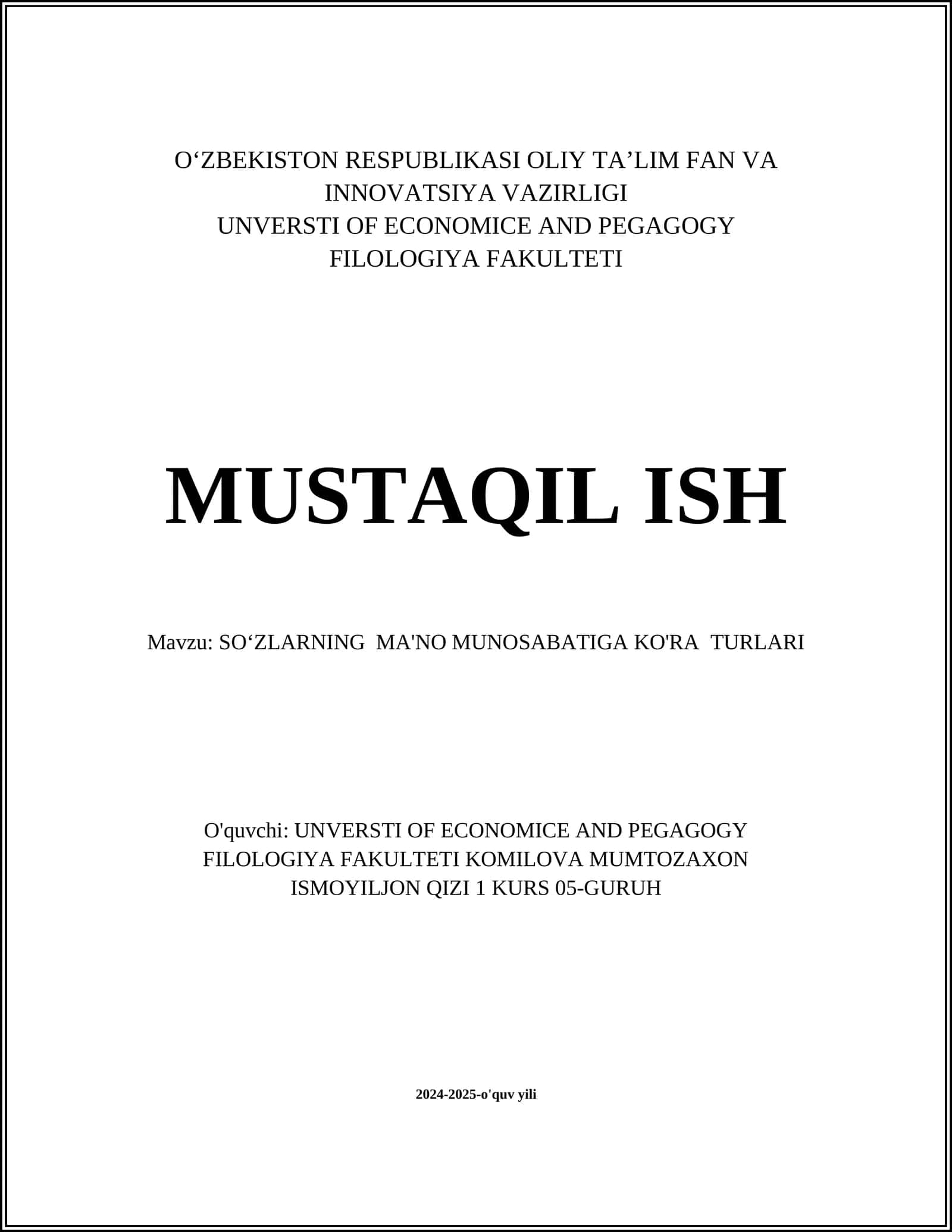 SOʻZLARNING MA'NO MUNOSABATIGA KO'RA TURLARI 1