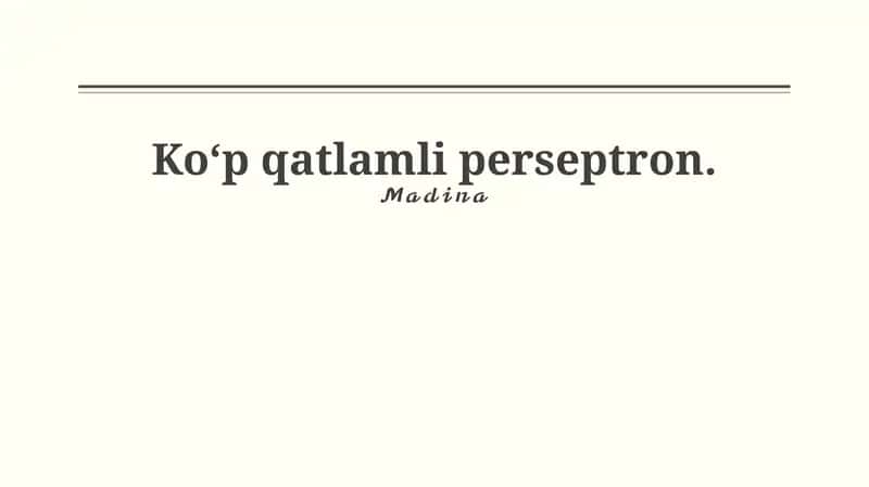 Ko'p Qavatli Perseptron 1