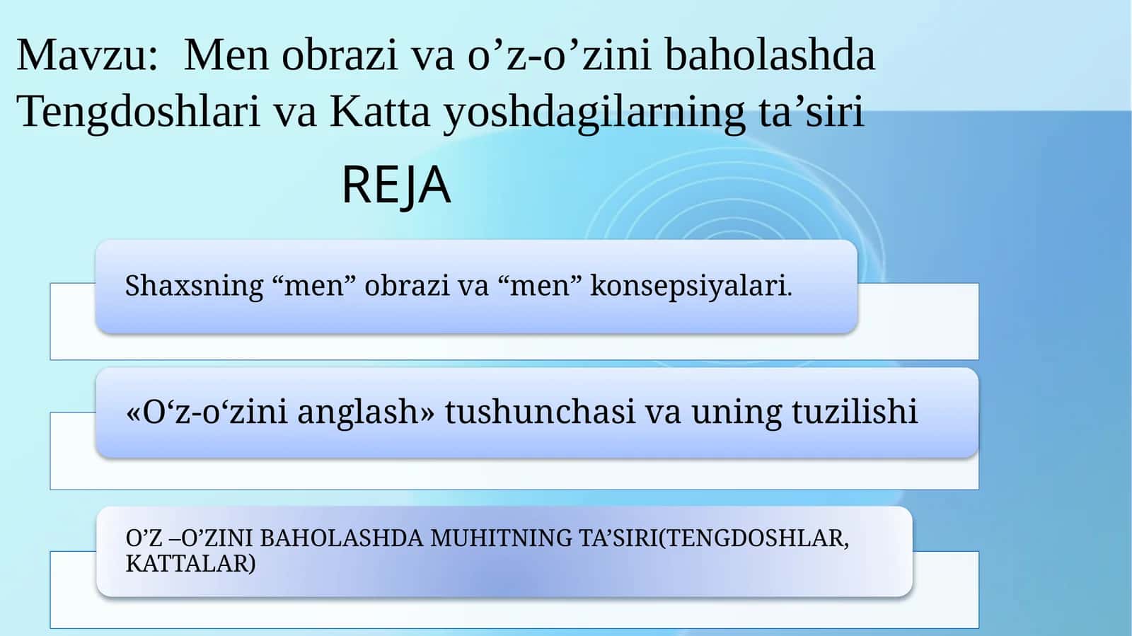 Men obrazi va o’z-o’zini baholashda  Tengdoshlari va Katta yoshdagilarning ta’siri 1
