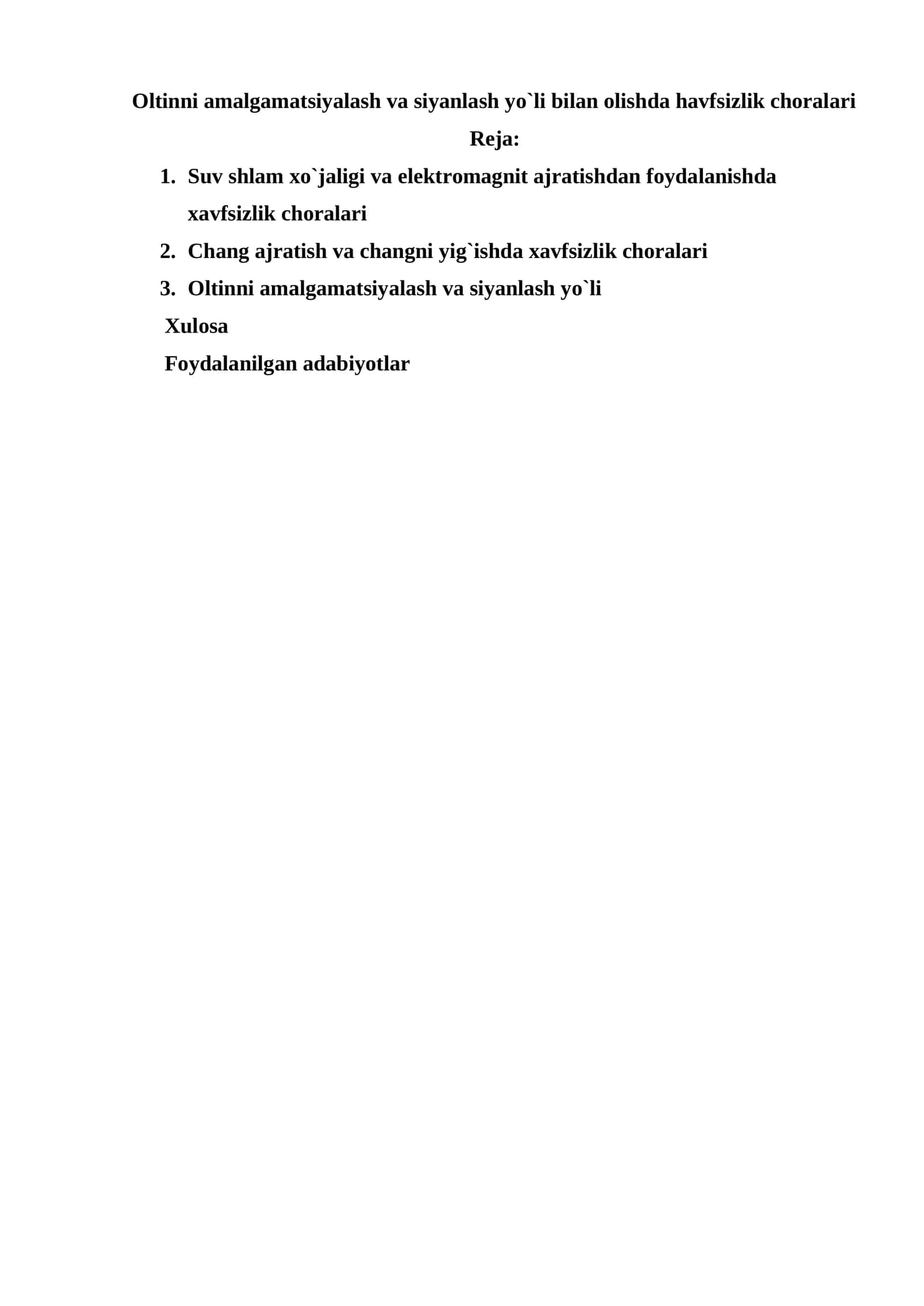 Oltinni amalgamatsiyalash va siyanlash yo`li bilan olishda havfsizlik choralari 1