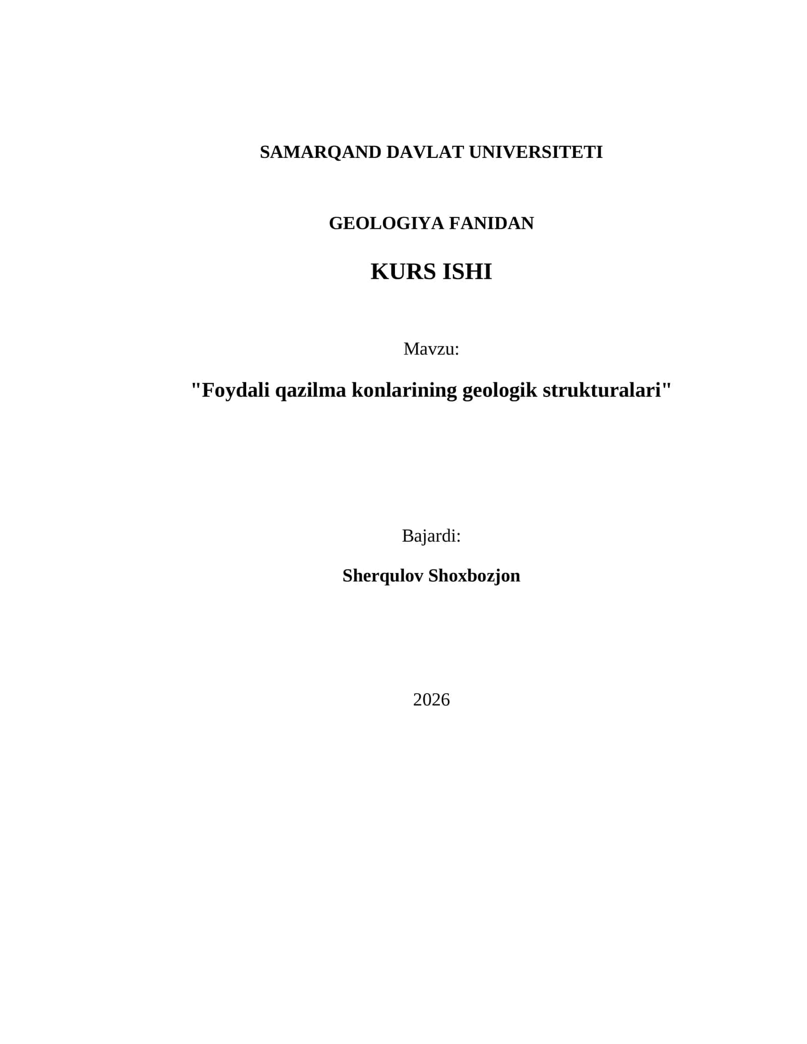 SAMARQAND DAVLAT UNIVERSITETI GEOLOGIYA FANIDAN KURS ISHI 1