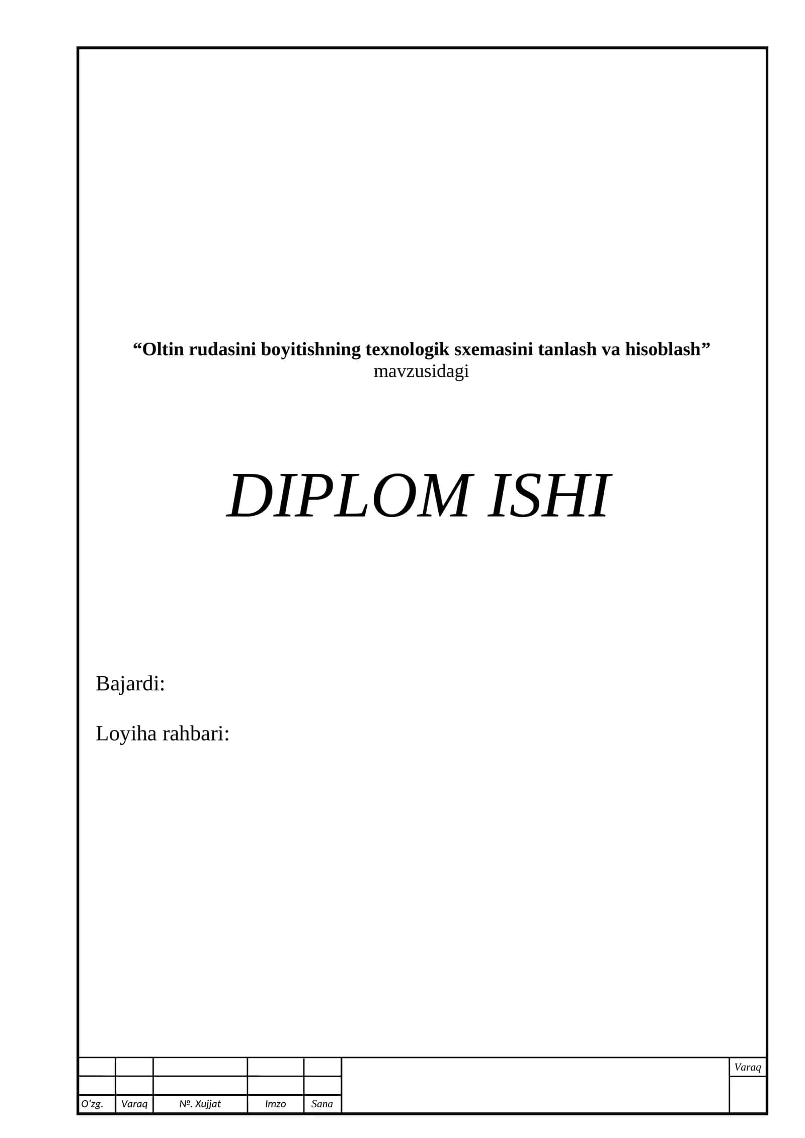 Oltin rudasini boyitishning texnologik sxemasini tanlash va hisoblash 1