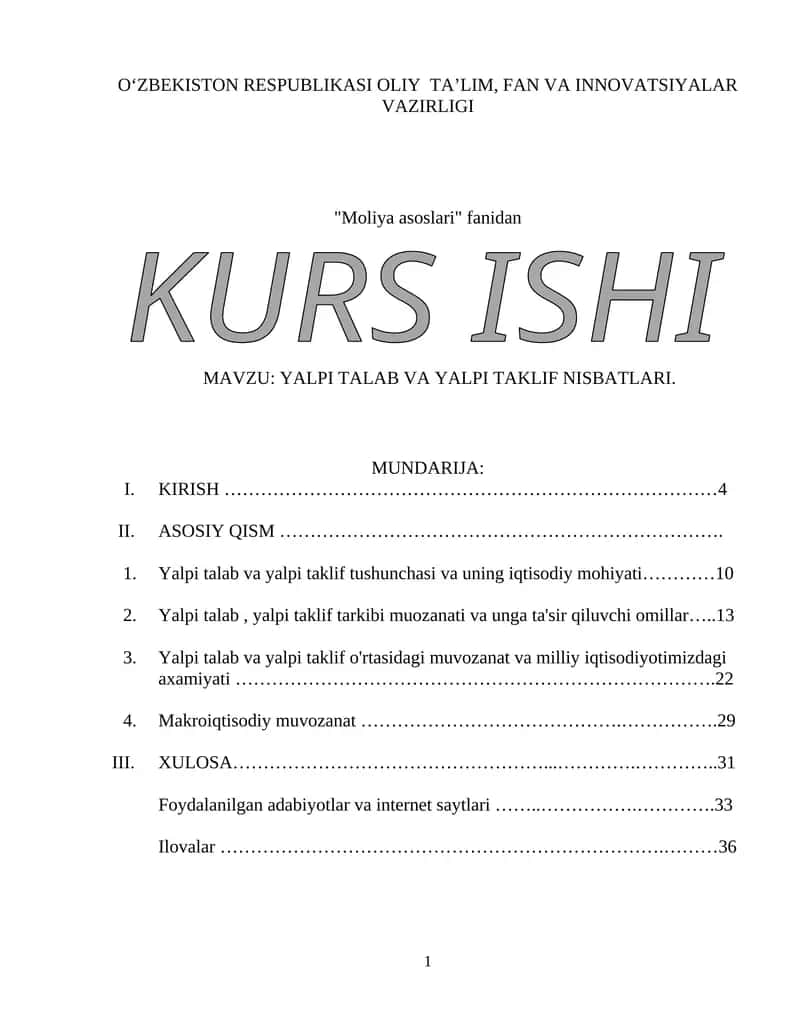 YALPI TALAB VA YALPI TAKLIF NISBATLARI 1