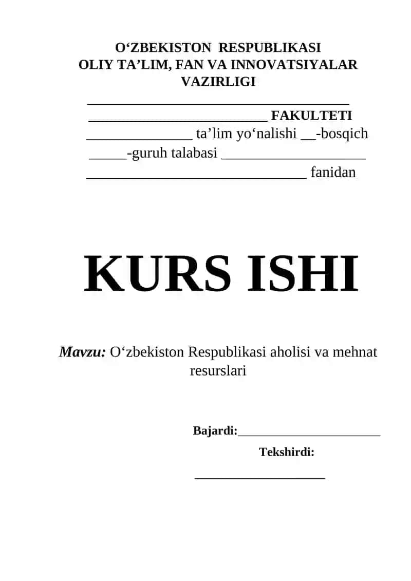 O'zbekiston Respublikasi aholisi va mehnat resurslari