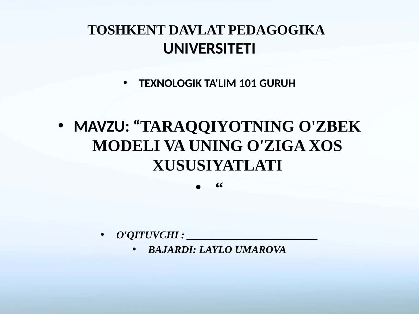 TARAQQIYOTNING O'ZBEK MODELI VA UNING O'ZIGA XOS XUSUSIYATLATI 1