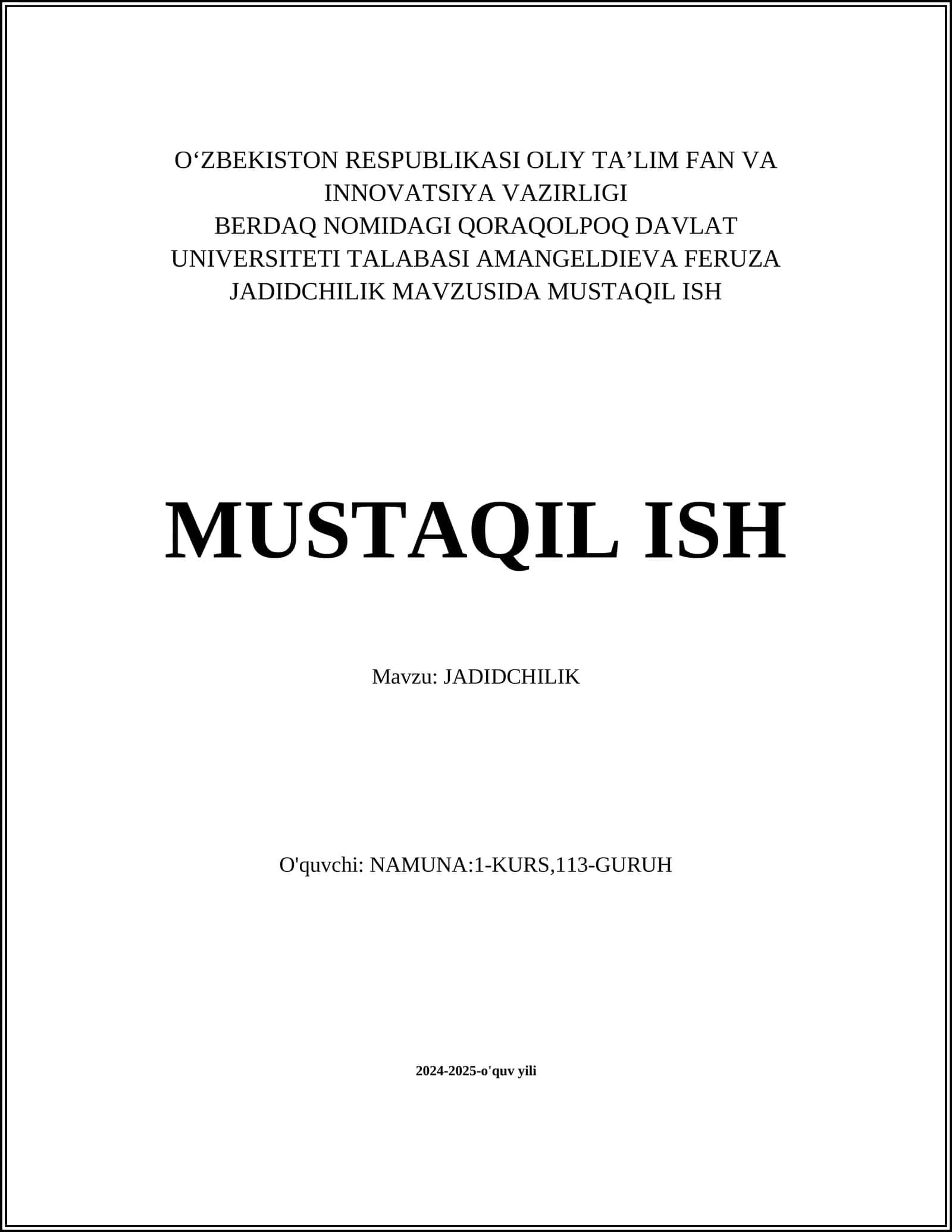 JADIDCHILIK MAVZUSIDA MUSTAQIL ISH 1