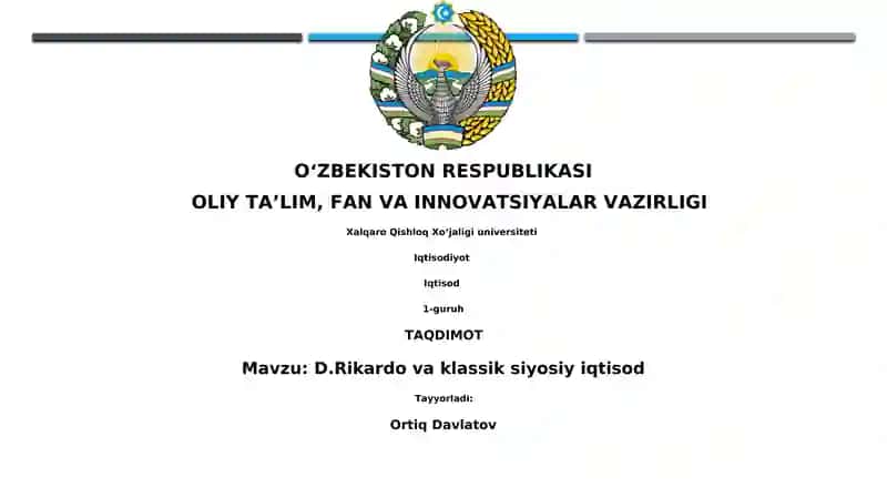 D.Rikardo va klassik siyosiy iqtisod