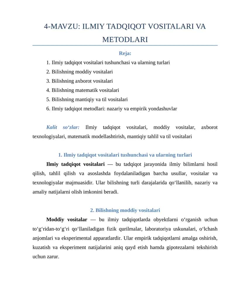 ILMIY TADQIQOT VOSITALARI VA METODLARI 1