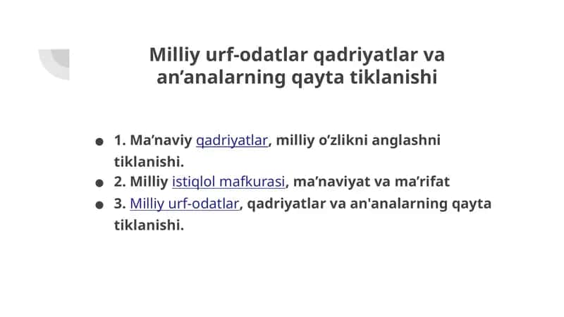 Milliy urf-odatlar qadriyatlar va an'analarning qayta tiklanishi 1