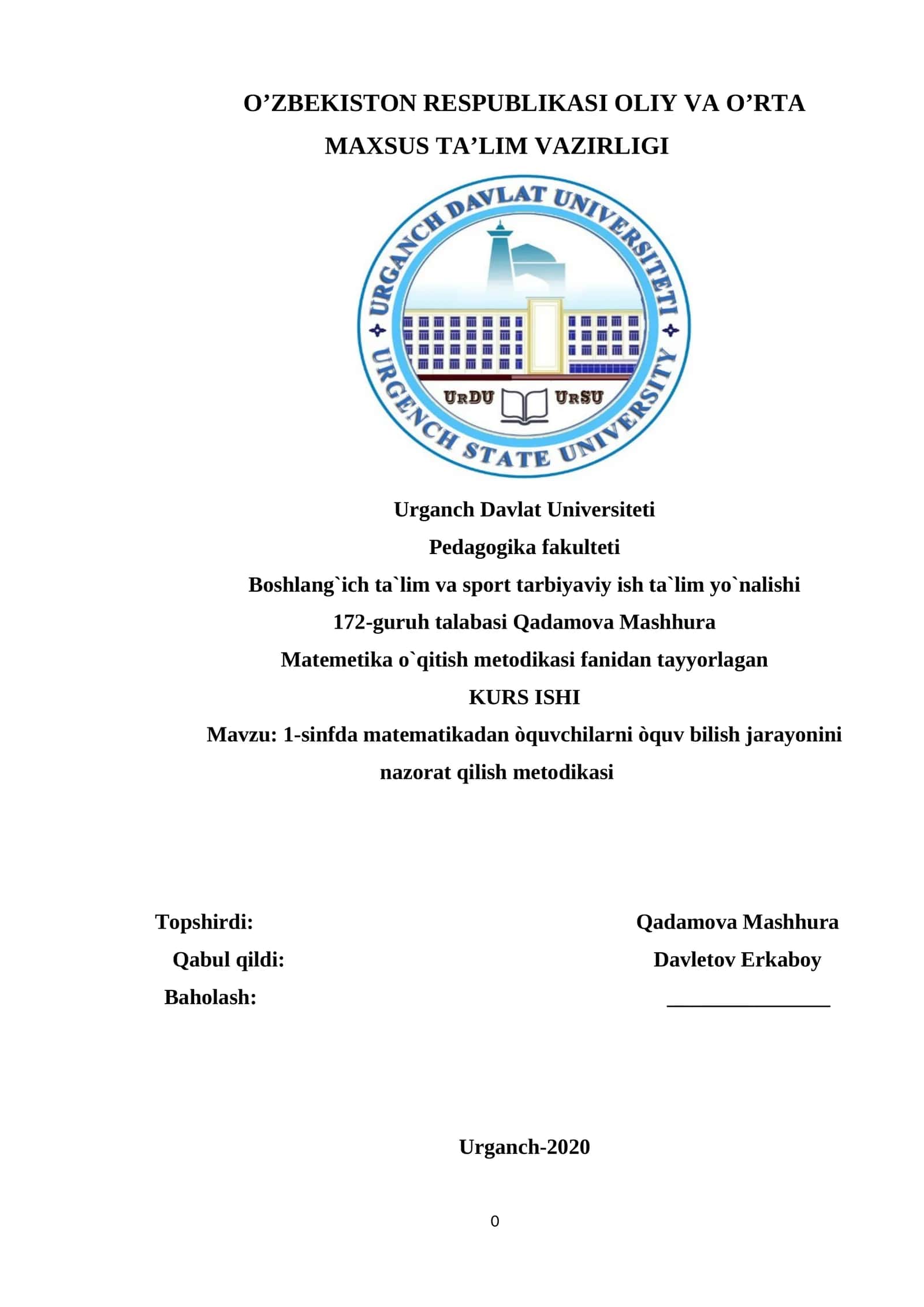 Matemetika o`qitish metodikasi 1