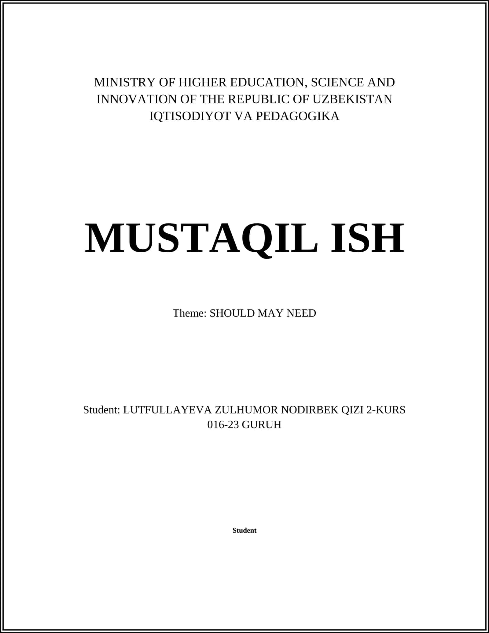 IQTISODIYOT VA PEDAGOGIKA MUSTAQIL ISH 1