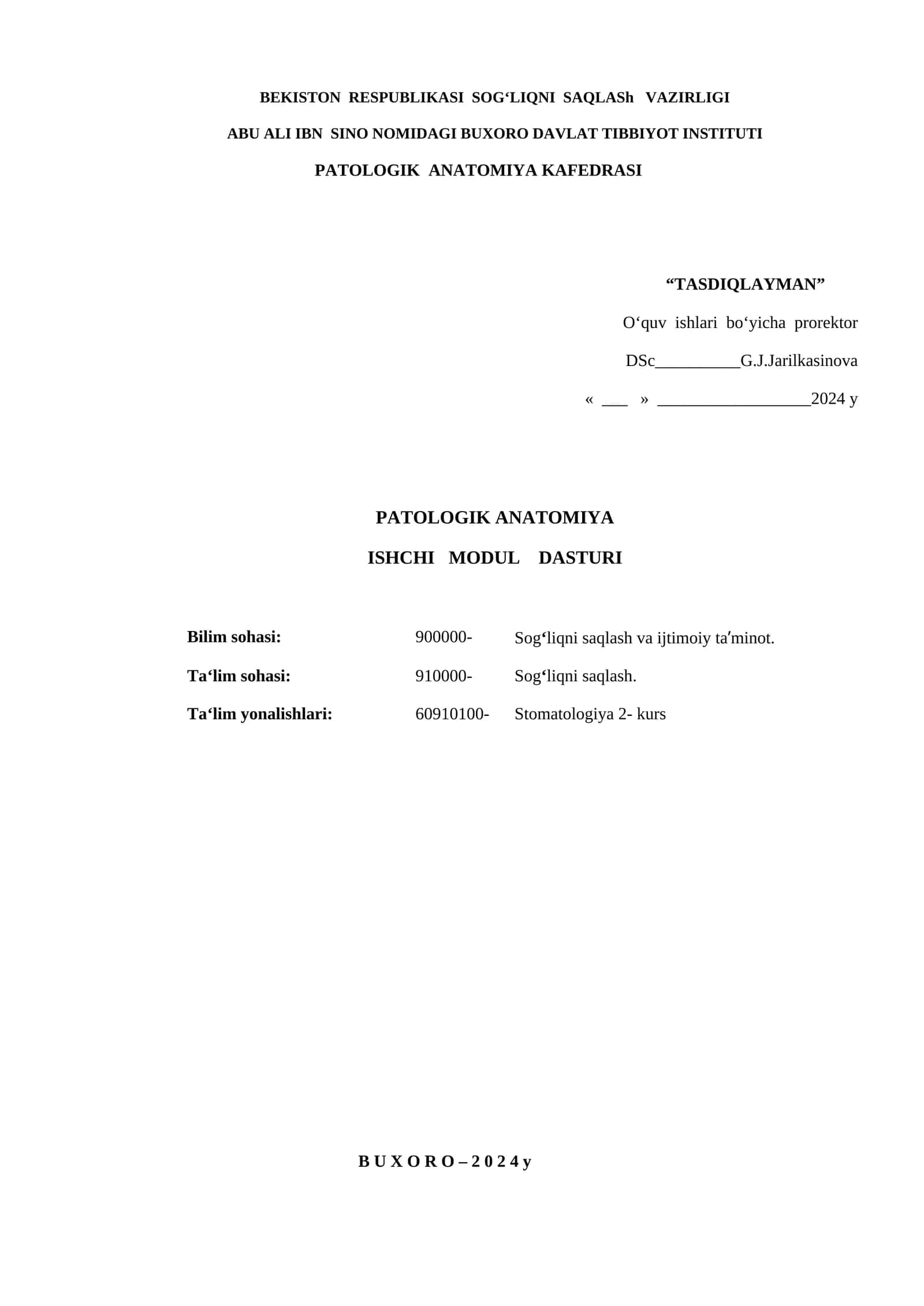 PATOLOGIK ANATOMIYA ISHCHI MODUL DASTURI 1